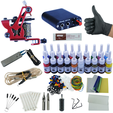 Tattoo Kit  20 Colors Inks 8 Wrap Coils Tattoo Gun Machines Grips Needles Power Supply Tattoo Kit For Beginner Accessories Set