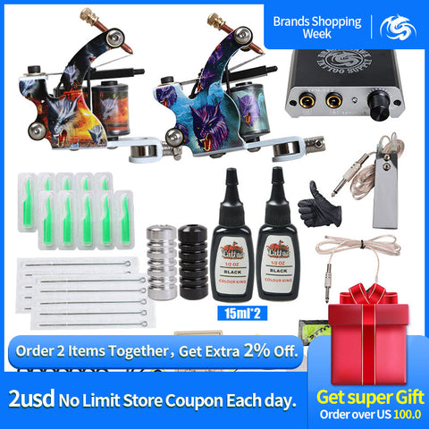 Complete Beginner Tattoo Kit Mini Tattoo Power Supply Cheap Tattoo Kit Set Grips Needles Tips Supplies