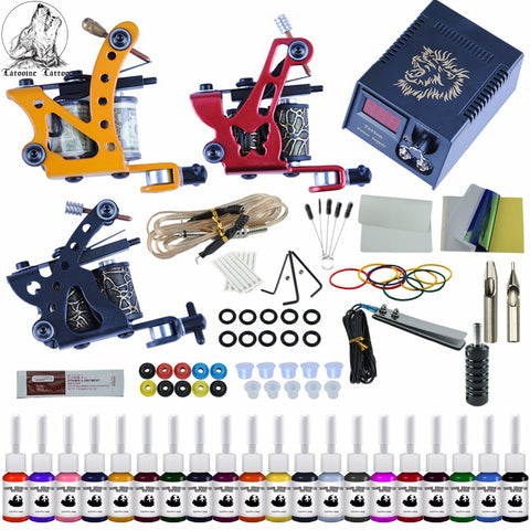 Complete Tattoo Kit 2 Tattoo Machines Gun Black Ink Set Power Supply Grips Body Art Tools Set Tattoo Permanent Makeup Tattoo set