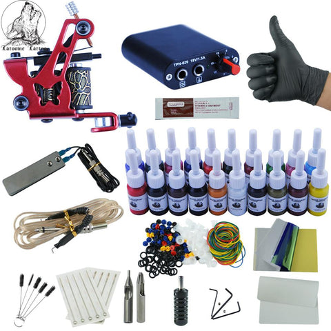 Tattoo Kit  20 Colors Inks 8 Wrap Coils Tattoo Gun Machines Grips Needles Power Supply Tattoo Kit For Beginner Accessories Set